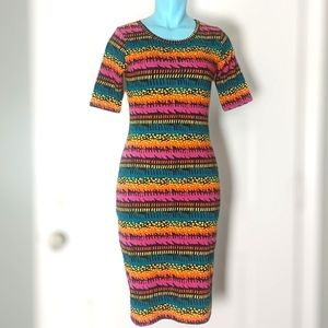 LuLaRoe Julia Multicolor Print Dress Half Sleeves Stretchy Size XS X-Small